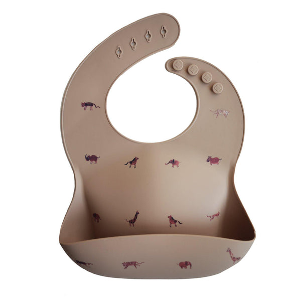 Silicone Baby Bib, Printed Colors - Brown Safari - The Crib
