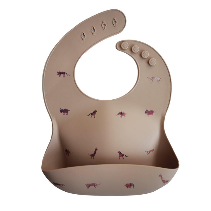 Silicone Baby Bib, Printed Colors - Brown Safari - The Crib