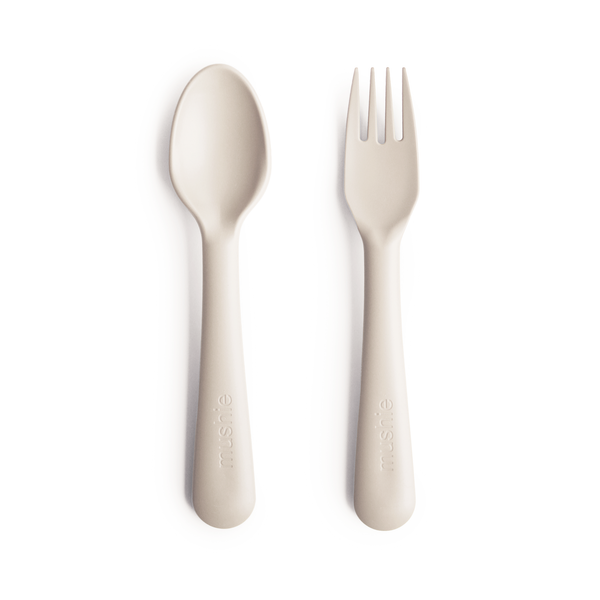 mushie fork and spoon ivory