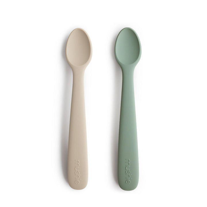 Mushie baby spoon cambridge blue and shifting sand
