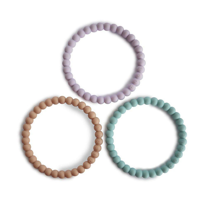Mushie Silicone Pearl Teether Bracelets Lilac/Cyan/Sof Peach