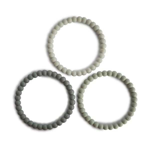 Mushie Silicone Pearl Teether Bracelets Green Tea/Cool Gray/Sea Salt