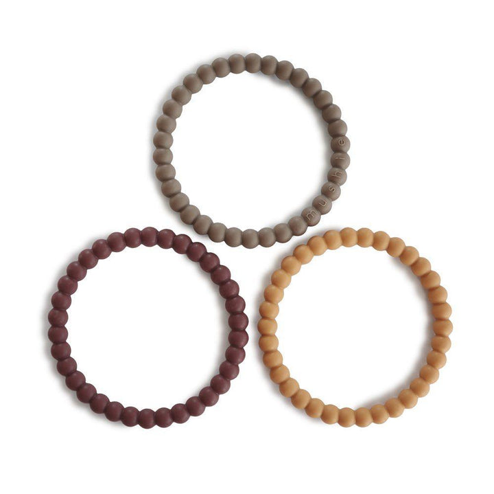 Mushie Silicone Pearl Teether Bracelets Berry/Marrigold/Khaki