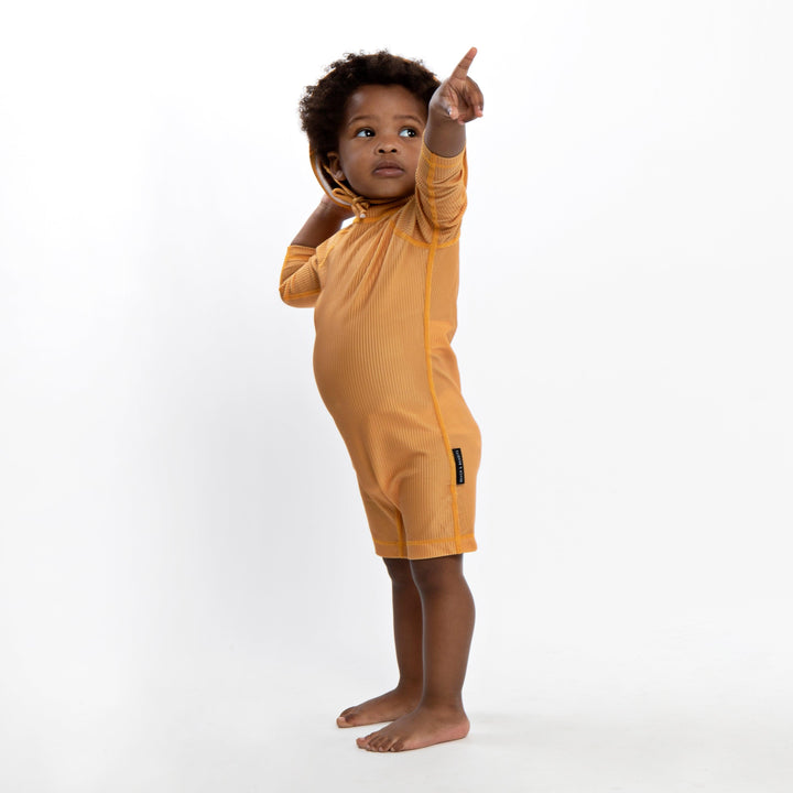Golden Ribbed Long Sleeve Baby Swimsuit - The Crib