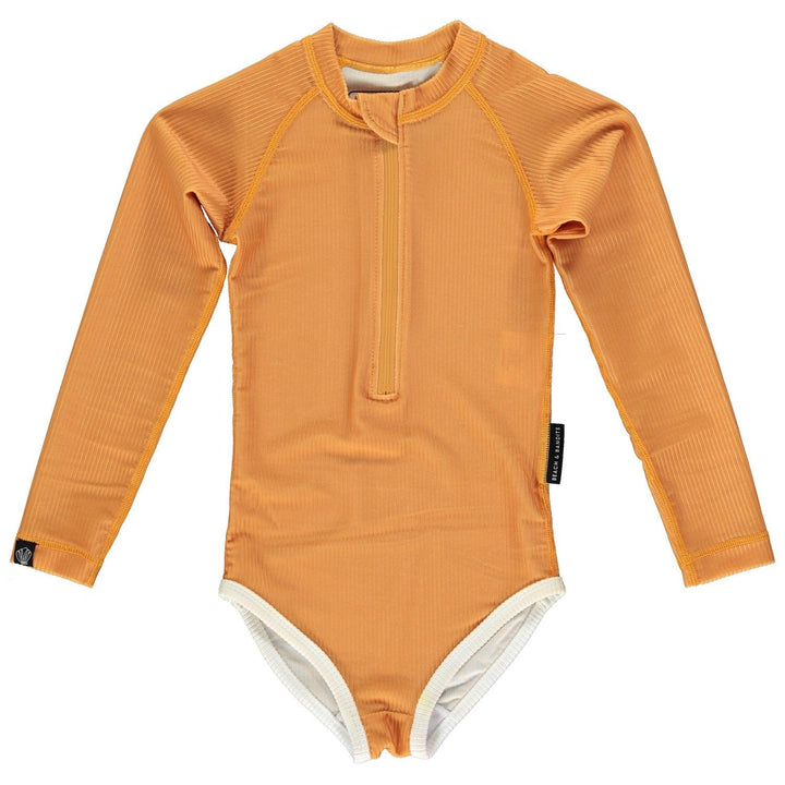 Golden Ribbed Long Sleeve Swimsuit - The Crib