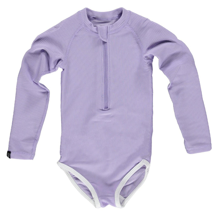 Lavender Ribbed Long Sleeve Swimsuit - The Crib