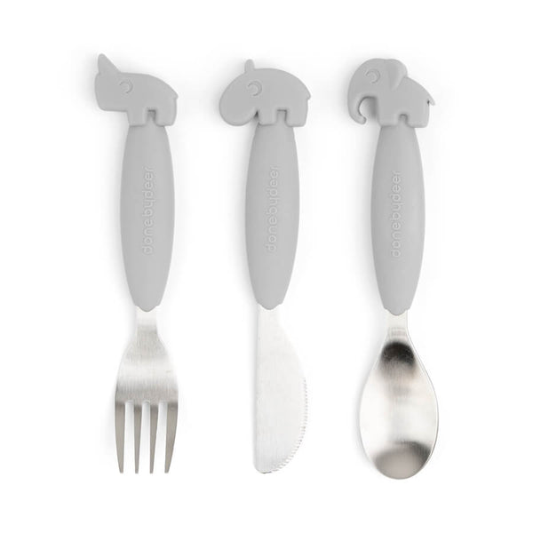 Easy-Grip Cutlery Set Deer Friends - Grey