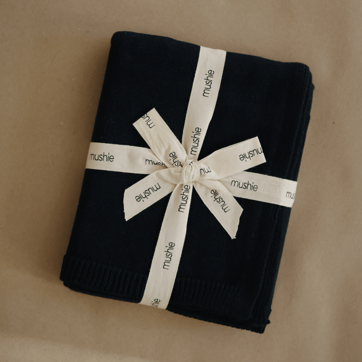 Mushie Knitted Textured Dots Baby Blanket Dark Navy