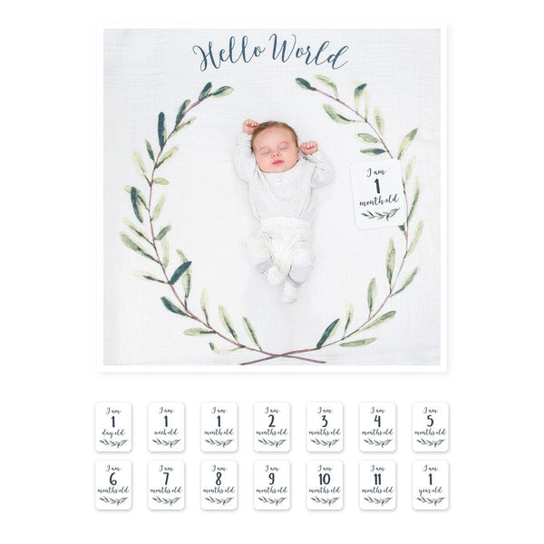Baby's First Year Blanket & Cards Set - Hello World - The Crib
