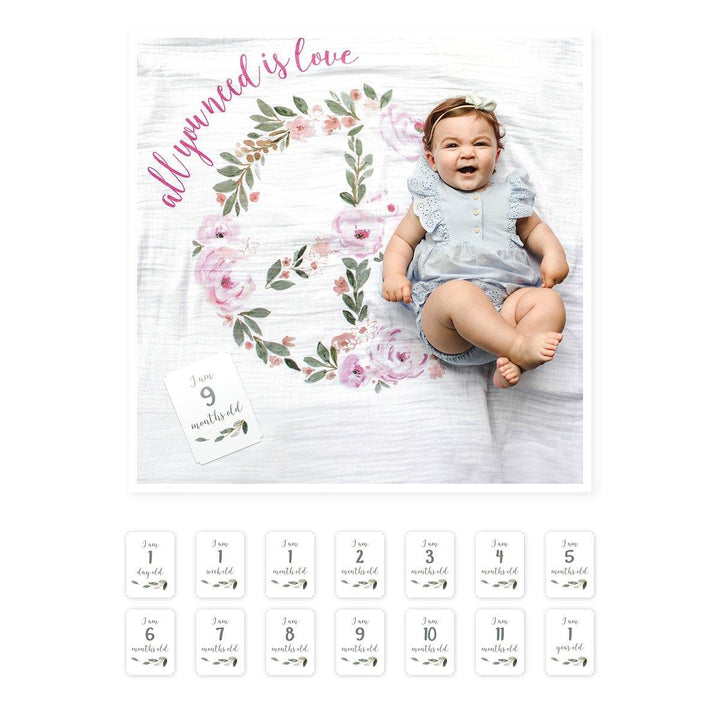 Baby's First Year Blanket & Cards Set - All You Need Is Love - The Crib