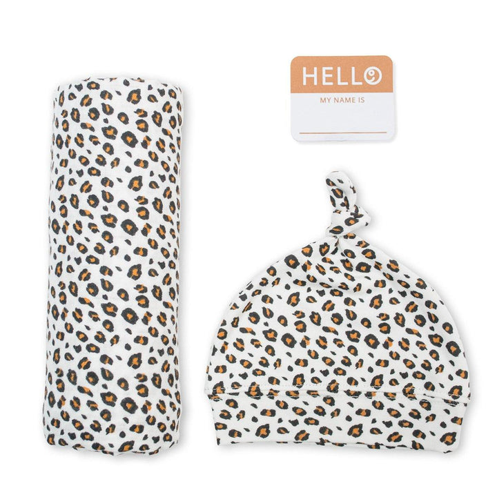 Hello World Set (Bamboo Hat + Swaddle Blanket) - Black Floral - The Crib