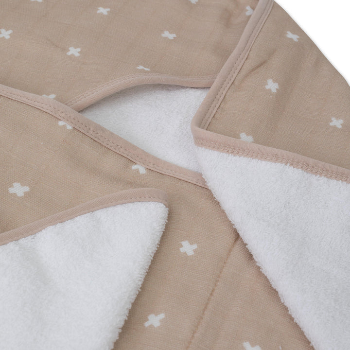 Little Unicorn Cotton Hooded Towel & Washcloth Set Taupe Cross