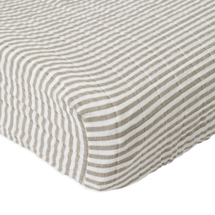 Cotton Muslin Changing Pad Cover - Grey Stripe - The Crib