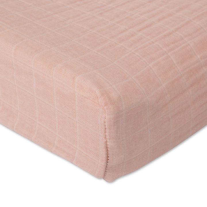 Cotton Muslin Changing Pad Cover - Rose Petal - The Crib