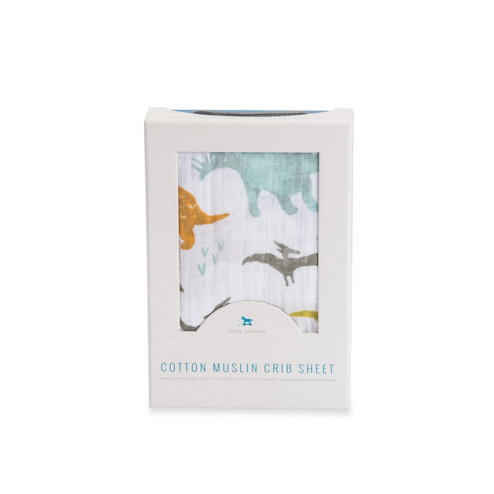 Cotton Muslin Crib Sheet (Printed) - Dino Friends - The Crib