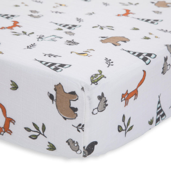 Cotton Muslin Crib Sheet (Printed) - Forest Friends - The Crib