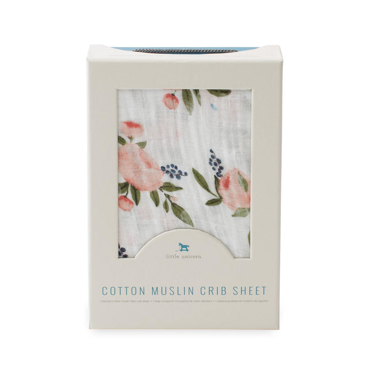 Cotton Muslin Crib Sheet (Printed) - Watercolor Roses - The Crib