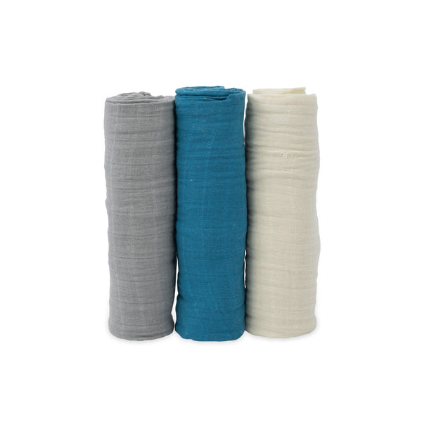 Cotton Muslin Swaddle Set (3 Pack) - Lake - The Crib