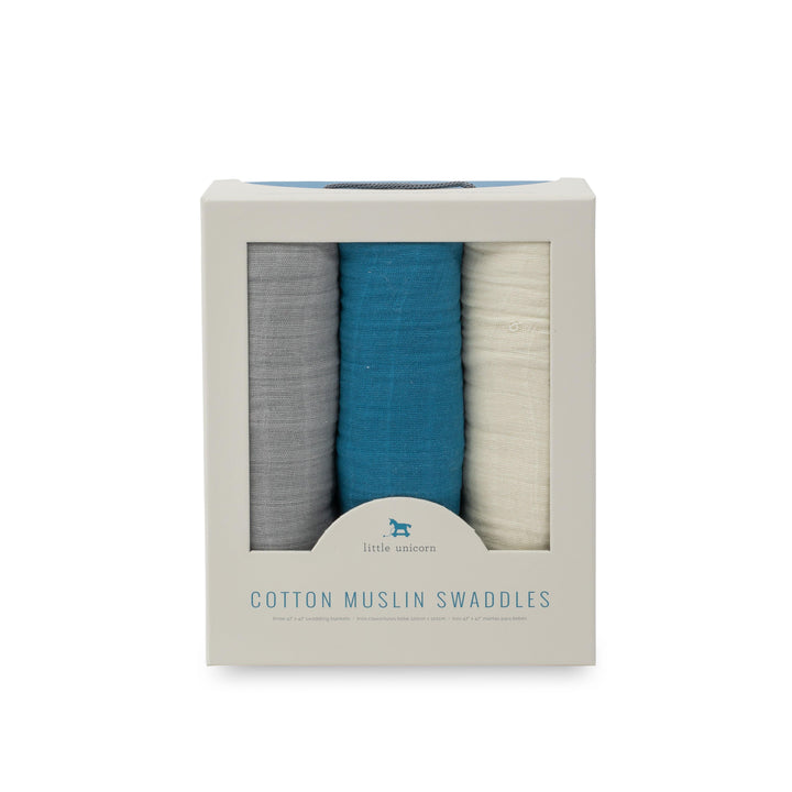 Cotton Muslin Swaddle Set (3 Pack) - Lake - The Crib