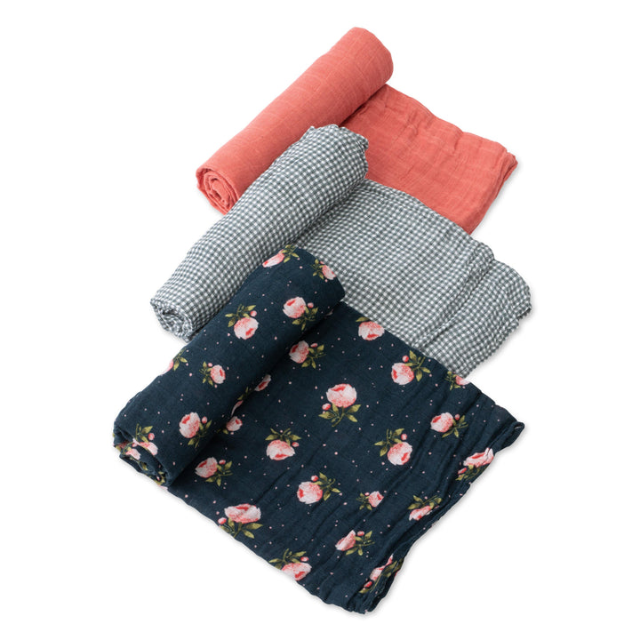 Cotton Muslin Swaddle Set (3 Pack) - Midnight Rose - The Crib