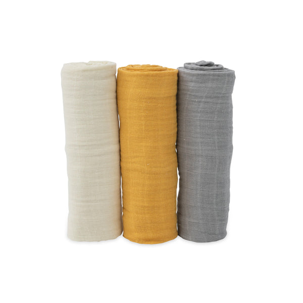 Cotton Muslin Swaddle Set (3 Pack) - Mustard - The Crib