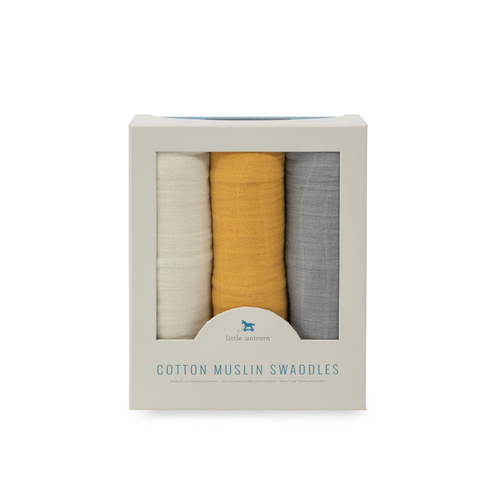 Cotton Muslin Swaddle Set (3 Pack) - Mustard - The Crib