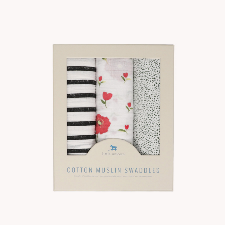 Cotton Muslin Swaddle Set (3 Pack) - Summer Poppy - The Crib
