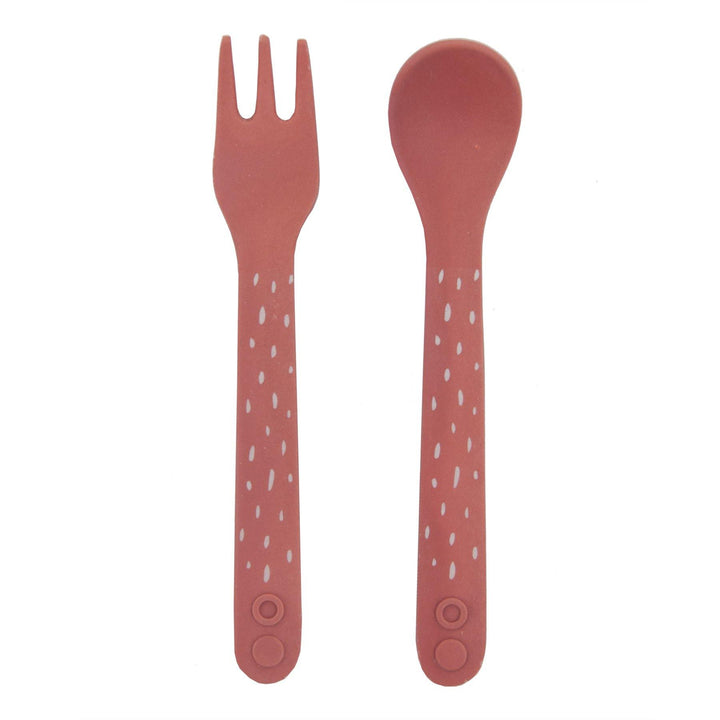 trixie kids fork and spoon set mrs. flamingo