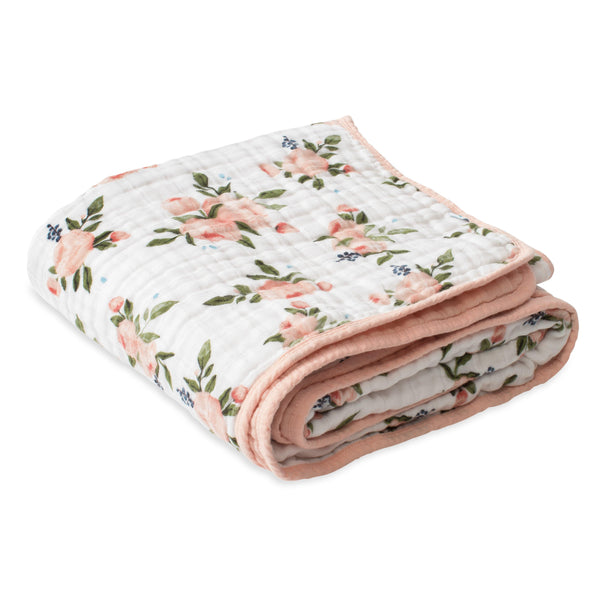 Cotton Muslin Quilt - Watercolor Roses - The Crib