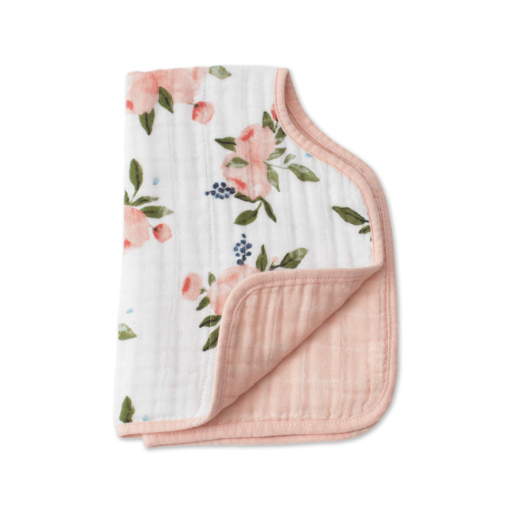 Cotton Muslin Burp Cloth - Watercolor Roses - The Crib