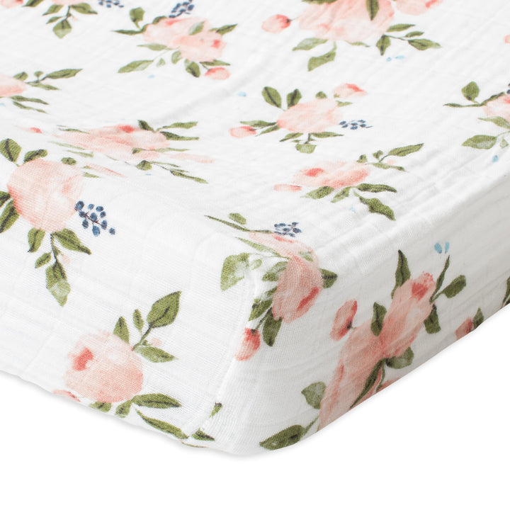 Cotton Muslin Changing Pad Cover - Watercolor Roses - The Crib