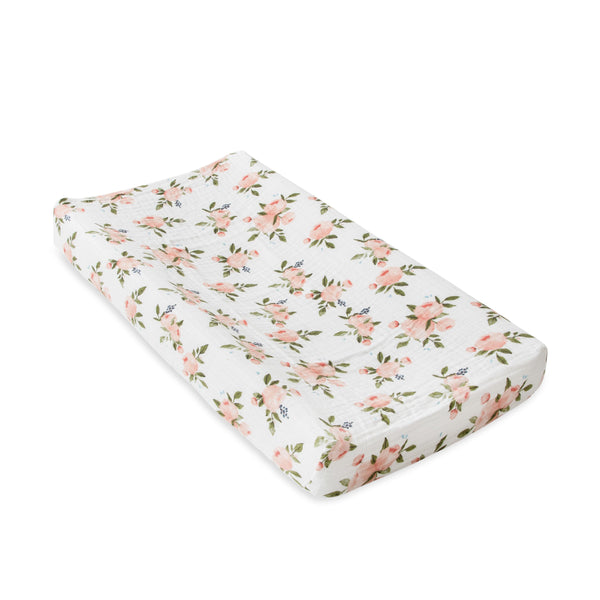 Cotton Muslin Changing Pad Cover - Watercolor Roses - The Crib