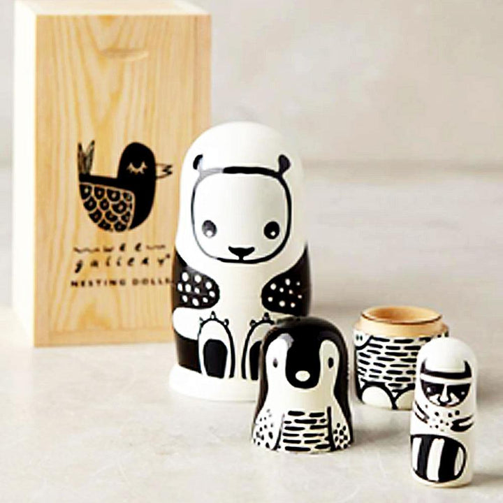 Wee Gallery Set of 3 Nesting Dolls - Black and White Animals